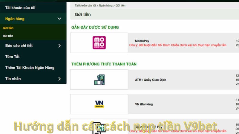 Hướng dẫn các cách nạp tiền V9bet